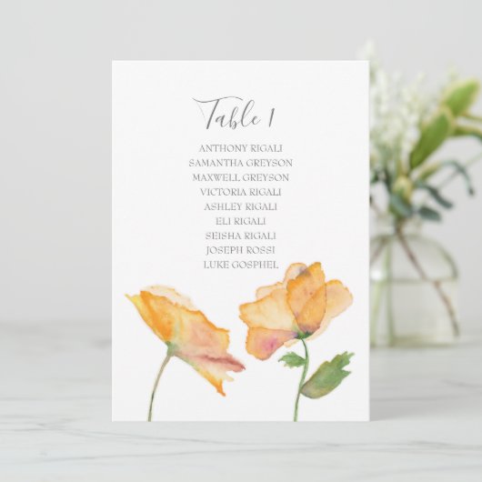 Invitation Plan de la table de Mariage de fleurs d'aquarelle (Debout devant)