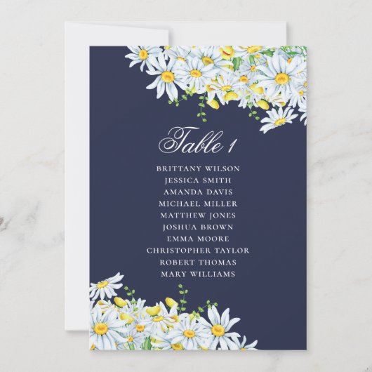 Invitation Plan de table à l'aquarelle avec des marguerites.  (Devant)