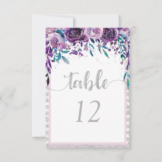 Invitation Plan de table à numéros avec motif floral violet e (Devant)