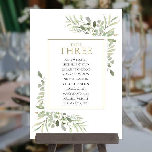 Invitation Plan de table à numéros élégant avec verdure