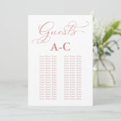Invitation Plan de table alphabétique pour mariage Rose Gold (Debout devant)