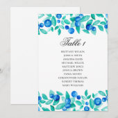 Invitation Plan de table aux myrtilles. Mariage bleu et menth (Devant / Derrière)