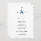 Invitation Plan de table avec boussole bleue. Plan de mariage (Devant / Derrière)
