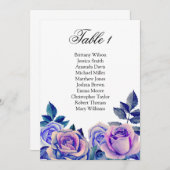 Invitation Plan de table avec des roses bleues et violettes. (Devant / Derrière)