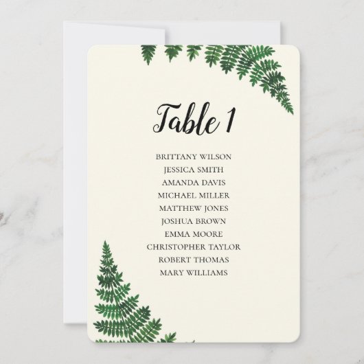 Invitation Plan de table avec fougère verte. Plan de table de (Devant)