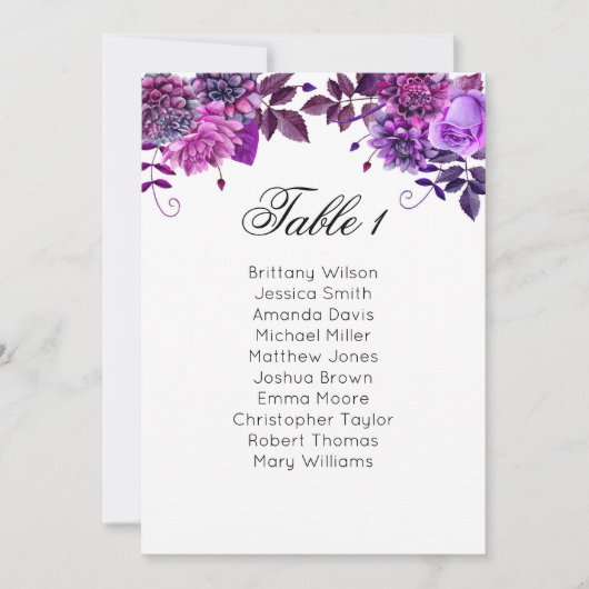 Invitation Plan de table avec sièges violets. Plan de table d (Devant)