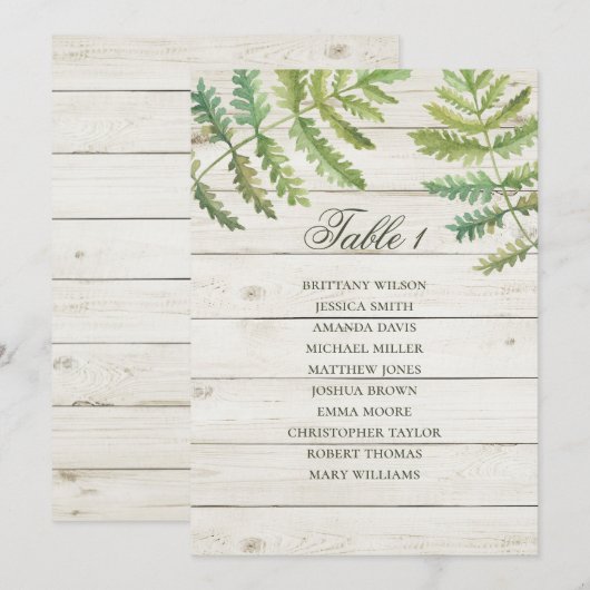 Invitation Plan de table botanique rustique pour mariage. Gra (Devant / Derrière)