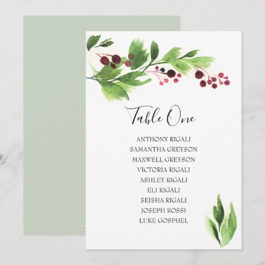 Invitation Plan de table de l'aquarelle de Noël (Devant / Derrière)