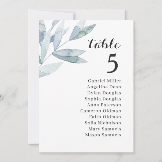 Invitation Plan de table de mariage à feuillage élégant. Tabl (Devant)