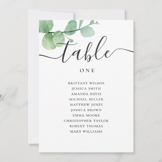 Invitation Plan de table de mariage à l'aquarelle eucalyptus  (Devant)