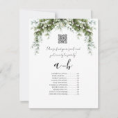 Invitation Plan de table de mariage alphabétique avec verdure (Devant)