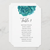 Invitation Plan de table de mariage aquarelle succulent. Teal (Devant / Derrière)