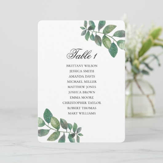 Invitation Plan de table de mariage au feuillage vert. (Debout devant)