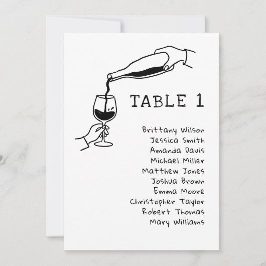 Invitation Plan de table de mariage au vin à dessin à main le (Devant)
