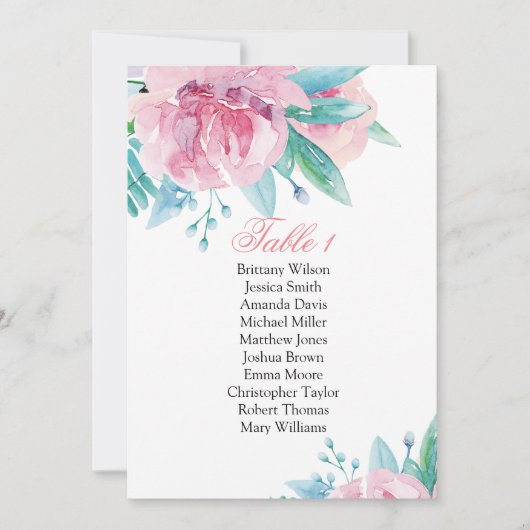 Invitation Plan de table de mariage avec des fleurs roses. Pl (Devant)