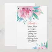 Invitation Plan de table de mariage avec des fleurs roses. Pl (Devant / Derrière)