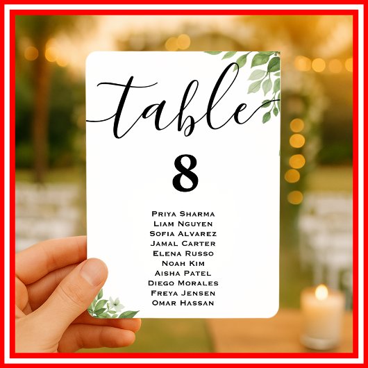 Invitation Plan de table de mariage avec feuillage vert sauge