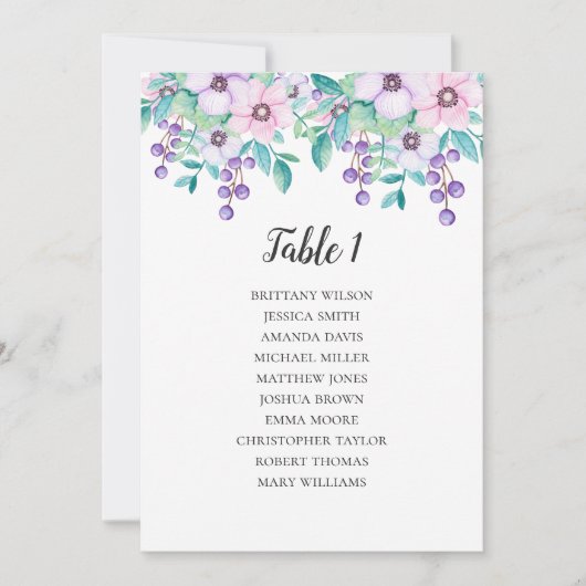 Invitation Plan de table de mariage avec fleurs. Plan de tabl (Devant)