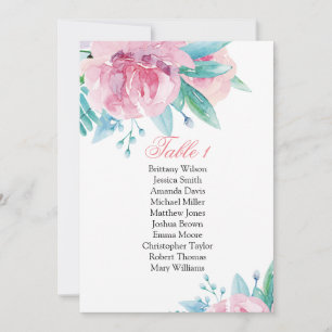 Invitation Plan de table de mariage avec fleurs roses. Plan b