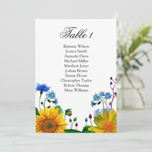 Invitation Plan de table de mariage avec fleurs rustiques. (Debout devant)