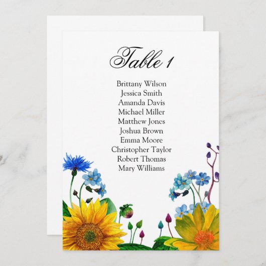 Invitation Plan de table de mariage avec fleurs rustiques. (Devant / Derrière)