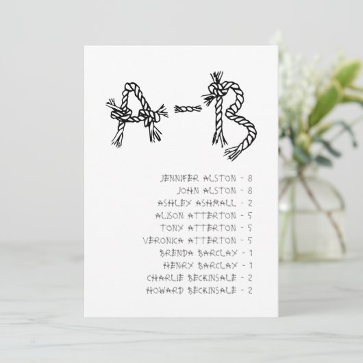 Invitation Plan de table de mariage avec l'alphabet de corde (Debout devant)