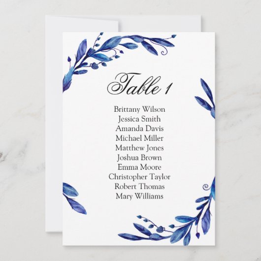 Invitation Plan de table de mariage bleu. Plan de table d'hiv (Devant)