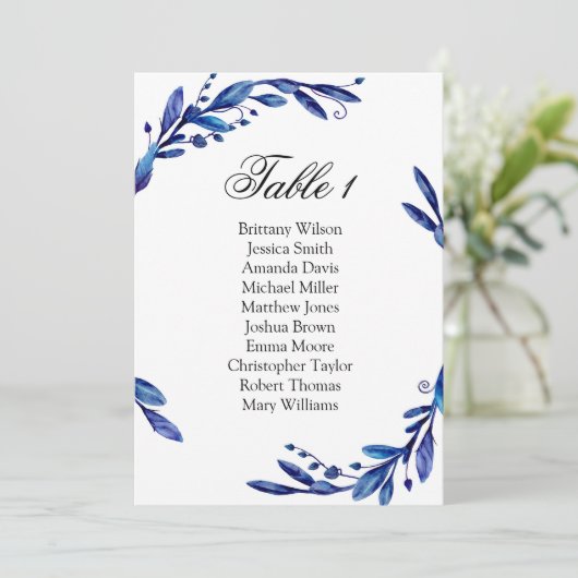 Invitation Plan de table de mariage bleu. Plan de table d'hiv (Debout devant)