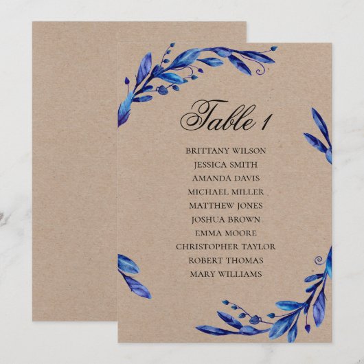 Invitation Plan de table de mariage bleu. Plan rustique d'hiv (Devant / Derrière)