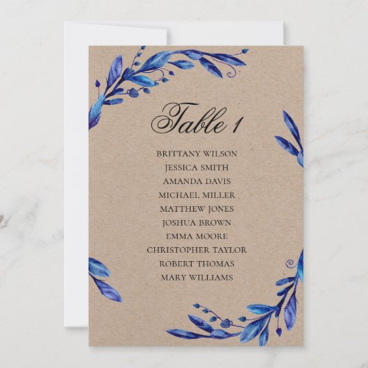 Invitation Plan de table de mariage bleu. Plan rustique hiver (Devant)