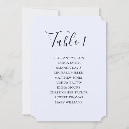 Invitation Plan de table de mariage bleu simple. Écriture mod (Devant)
