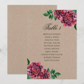 Invitation Plan de table de mariage bordeaux. Dahlia rustique (Devant / Derrière)