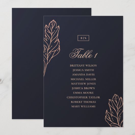 Invitation Plan de table de mariage botanique élégant or mari (Devant / Derrière)