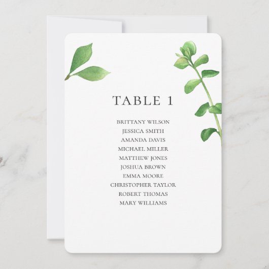 Invitation Plan de table de mariage botanique. Feuilles d'été (Devant)
