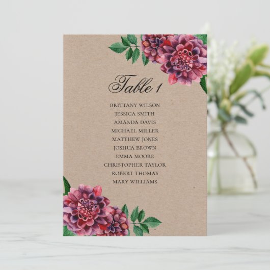 Invitation Plan de table de mariage Bourgogne. Plan rustique (Debout devant)