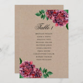 Invitation Plan de table de mariage Bourgogne. Plan rustique (Devant / Derrière)