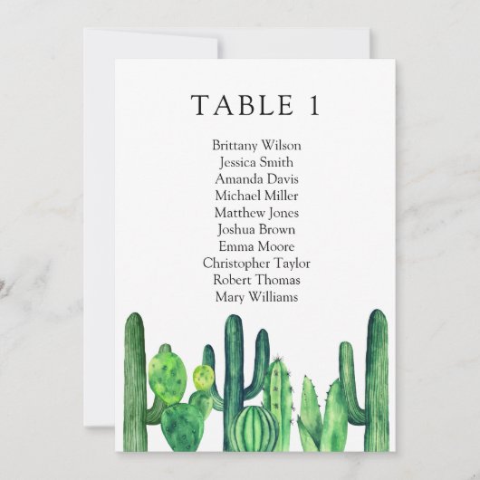 Invitation Plan de table de mariage cactus. Plan de table ver (Devant)