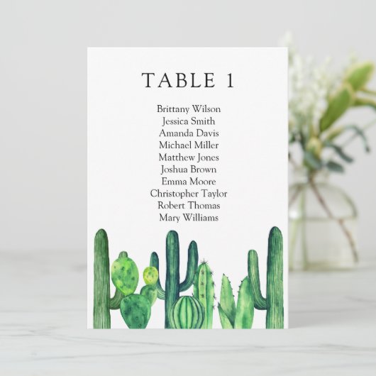 Invitation Plan de table de mariage cactus. Plan de table ver (Debout devant)
