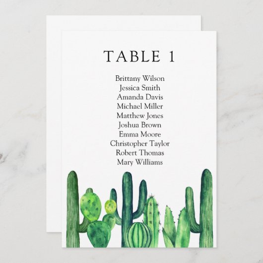 Invitation Plan de table de mariage cactus. Plan de table ver (Devant / Derrière)