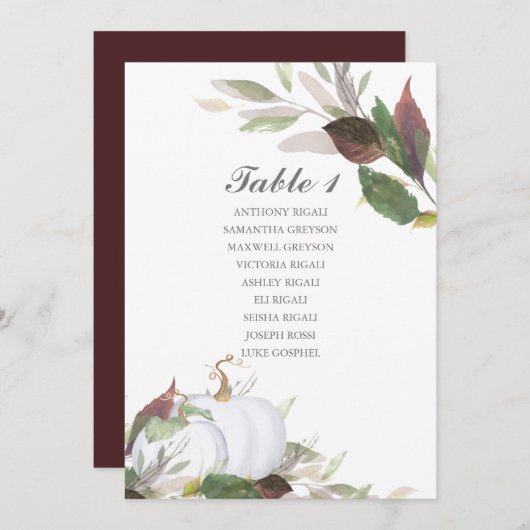 Invitation Plan de table de Mariage Citrouille aquarelle (Devant / Derrière)