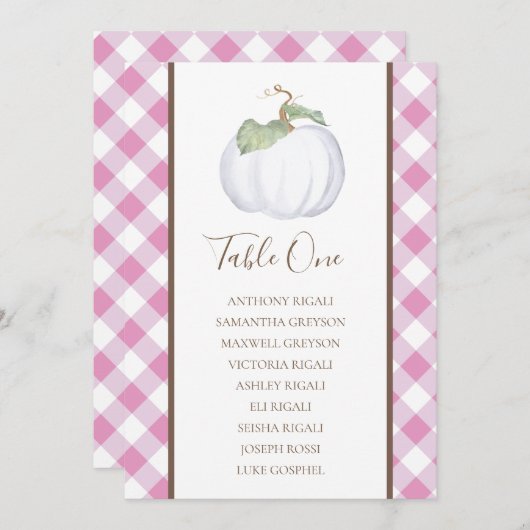 Invitation Plan de table de mariage Citrouille Blanche, dispo (Devant / Derrière)