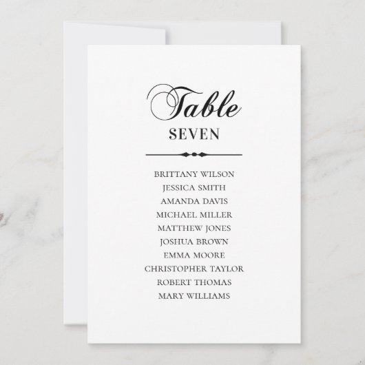 Invitation Plan de table de mariage classique noir et blanc (Devant)