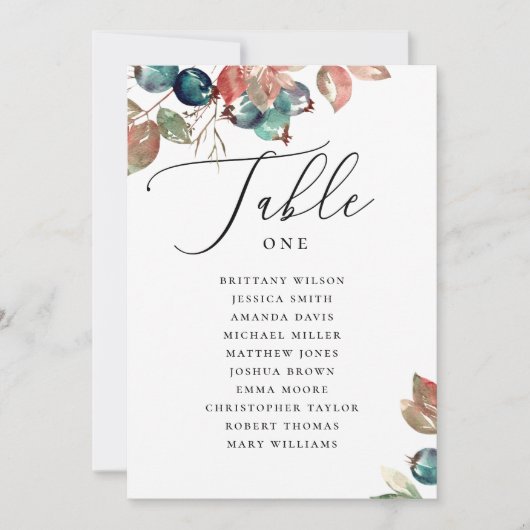 Invitation Plan de table de mariage d'automne | Botanique aqu (Devant)