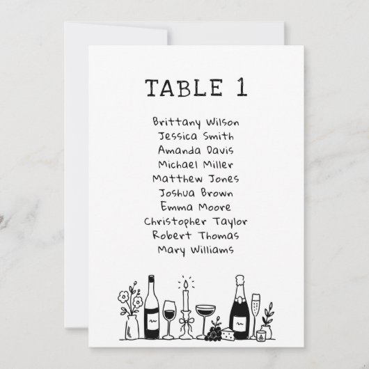 Invitation Plan de table de mariage dessiné à la main de faço (Devant)