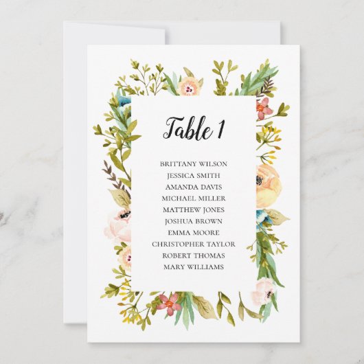 Invitation Plan de table de mariage d'été. Plan de table fleu (Devant)