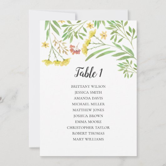 Invitation Plan de table de mariage d'été. Plan de table flor (Devant)