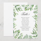 Invitation Plan de table de mariage estival vert. Botanique (Devant / Derrière)