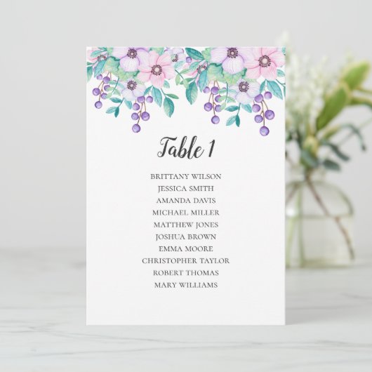 Invitation Plan de table de mariage fleuri. Plan de table flo (Debout devant)