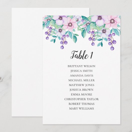 Invitation Plan de table de mariage Fleurs. Plan de table flo (Devant / Derrière)