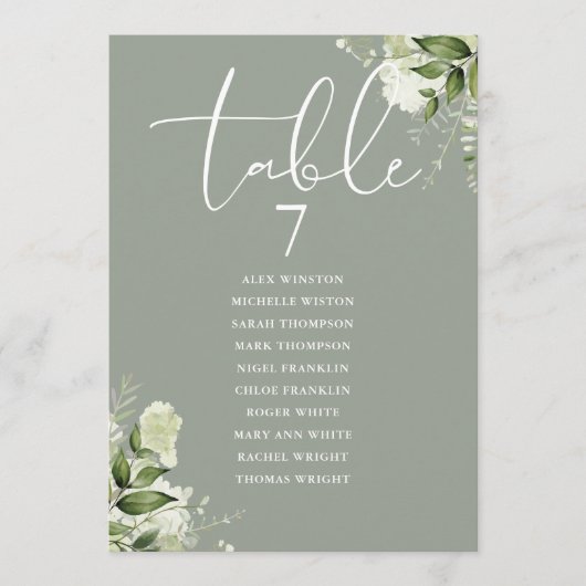 Invitation Plan de table de mariage floral verdoyant Sauge Nu (Devant)